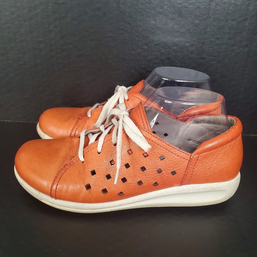 Sanita Orange Leather Sneakers Womens US Size 7.5 EU 38 Lace Up Style Perforated